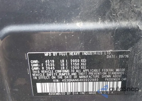 2017 Subaru Legacy 2.5I Limited from USA, damaged, VIN 4S3BNAN64H3022980